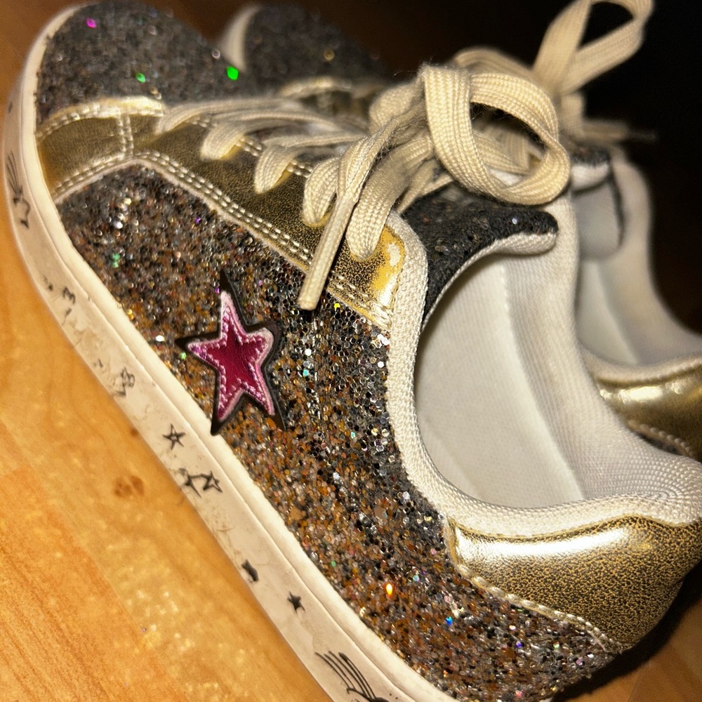 Sparkly Gold and Pink Star Kids Sneakers